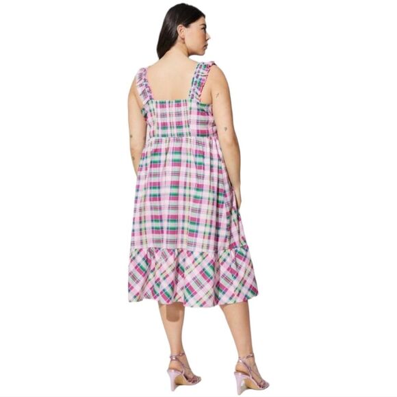 Torrid Mini Poplin Tiered Ruffle Strap Dress Plaid Green Pink NWT Plus 1X 14-16‎ - Picture 2 of 11